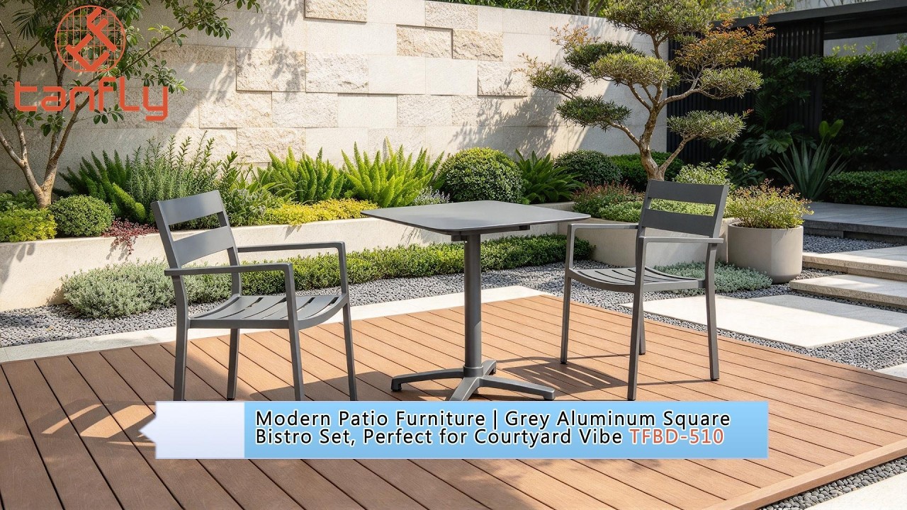 Modern Patio Furniture | Grey Aluminum Square Bistro Set, Perfect for Courtyard Vibe TFBD-510