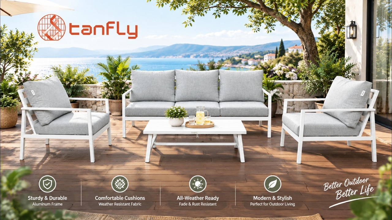 Complete Patio Makeover with Tanfly All-Weather Aluminum Outdoor Furniture Set TFNS-14