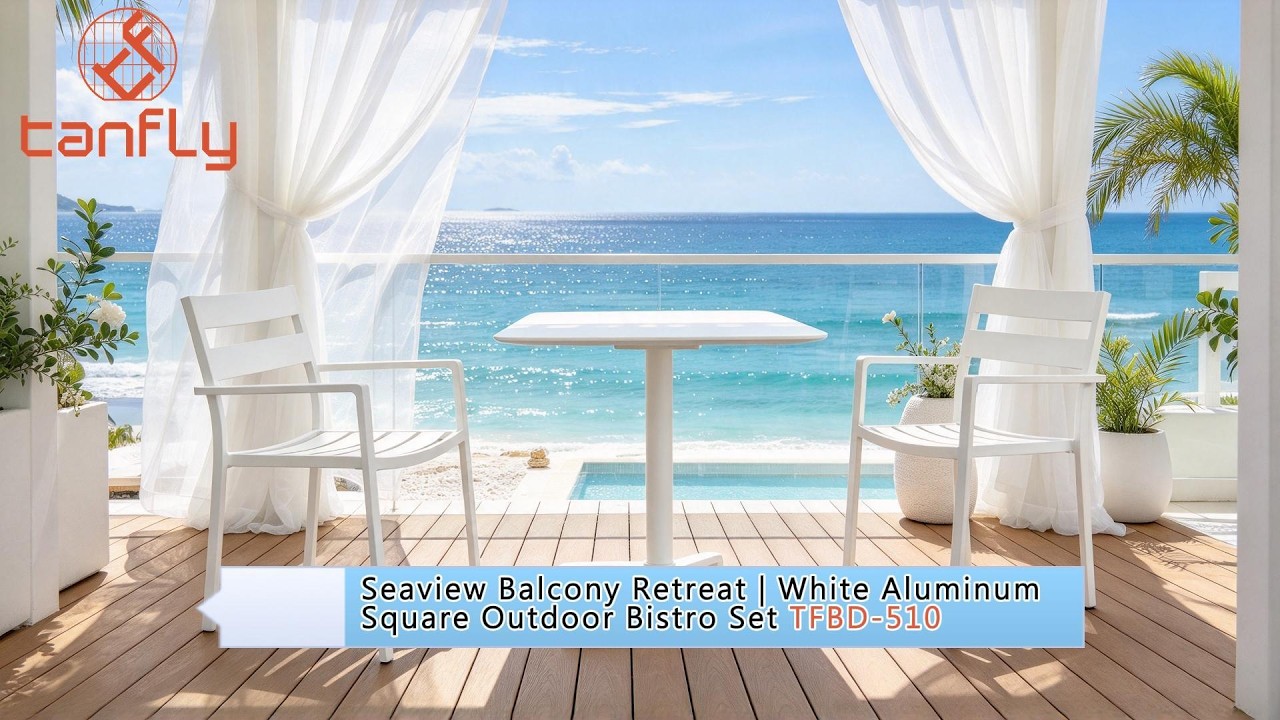 Seaview Balcony Retreat | White Aluminum Square Outdoor Bistro Set TFBD-510